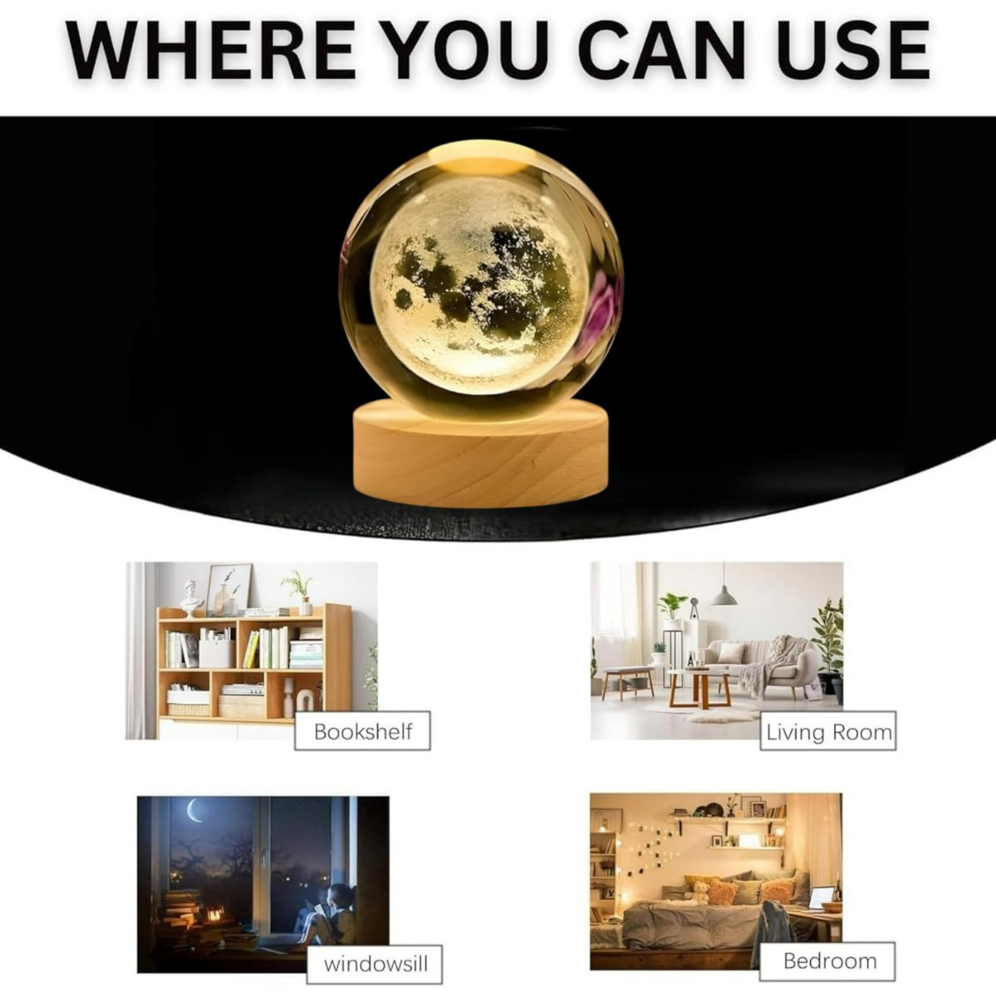 3D Crystal Moon Night Lamp | Bedroom Decoration