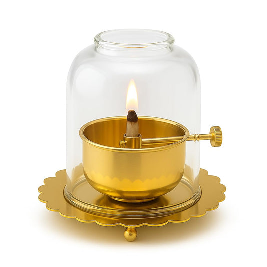 Akhand Diya with Adjustable Wick & Glass Chimney - 30–36 Hr Burn Time