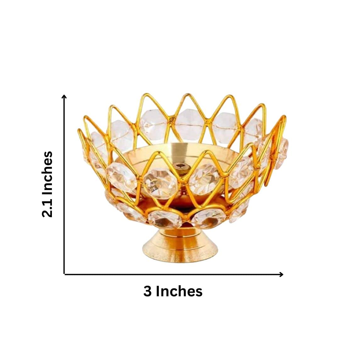 India Diwali Diya Crystal Round Akhand Diya for Puja Brass (Pack of 4)