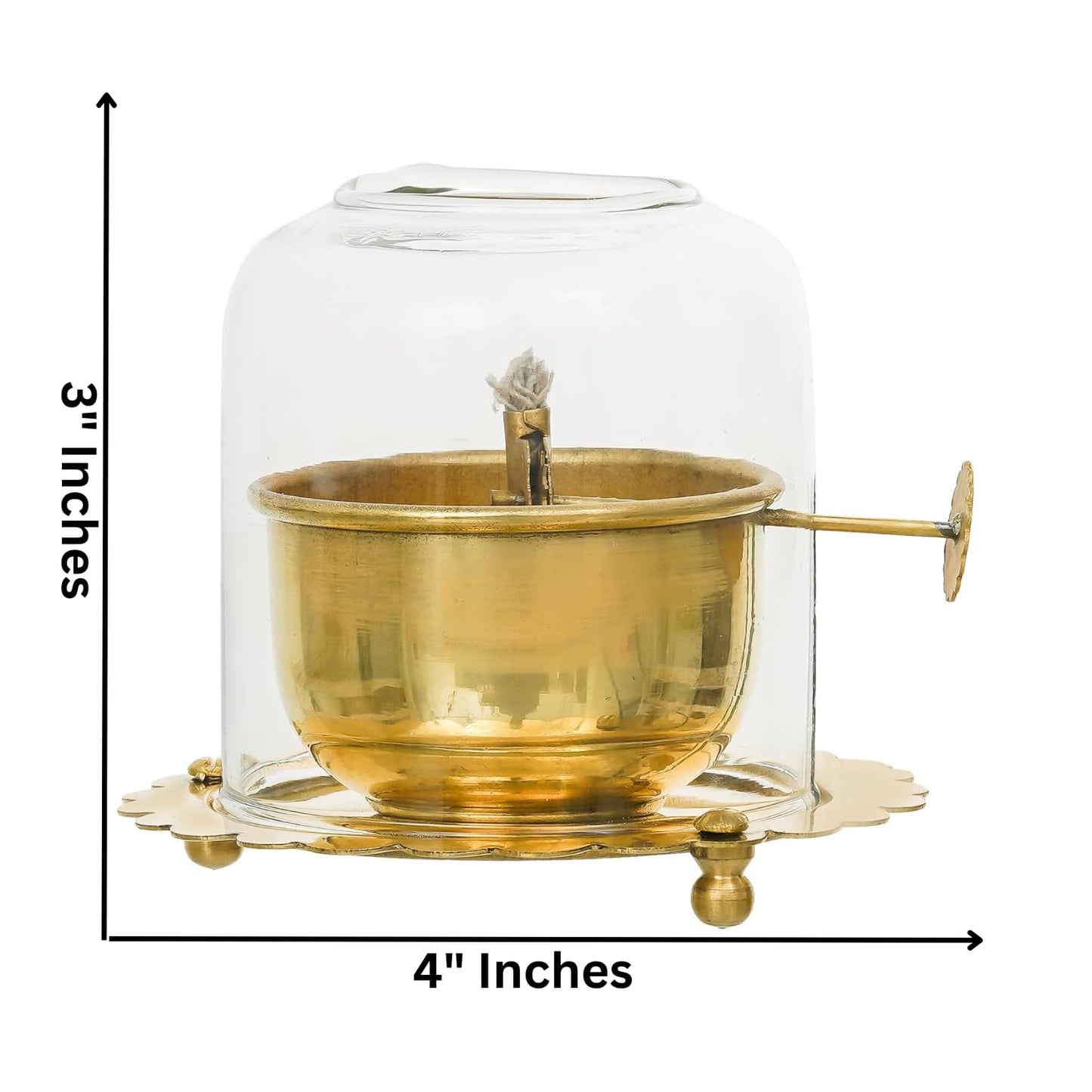 Akhand Diya with Adjustable Wick & Glass Chimney - 30–36 Hr Burn Time