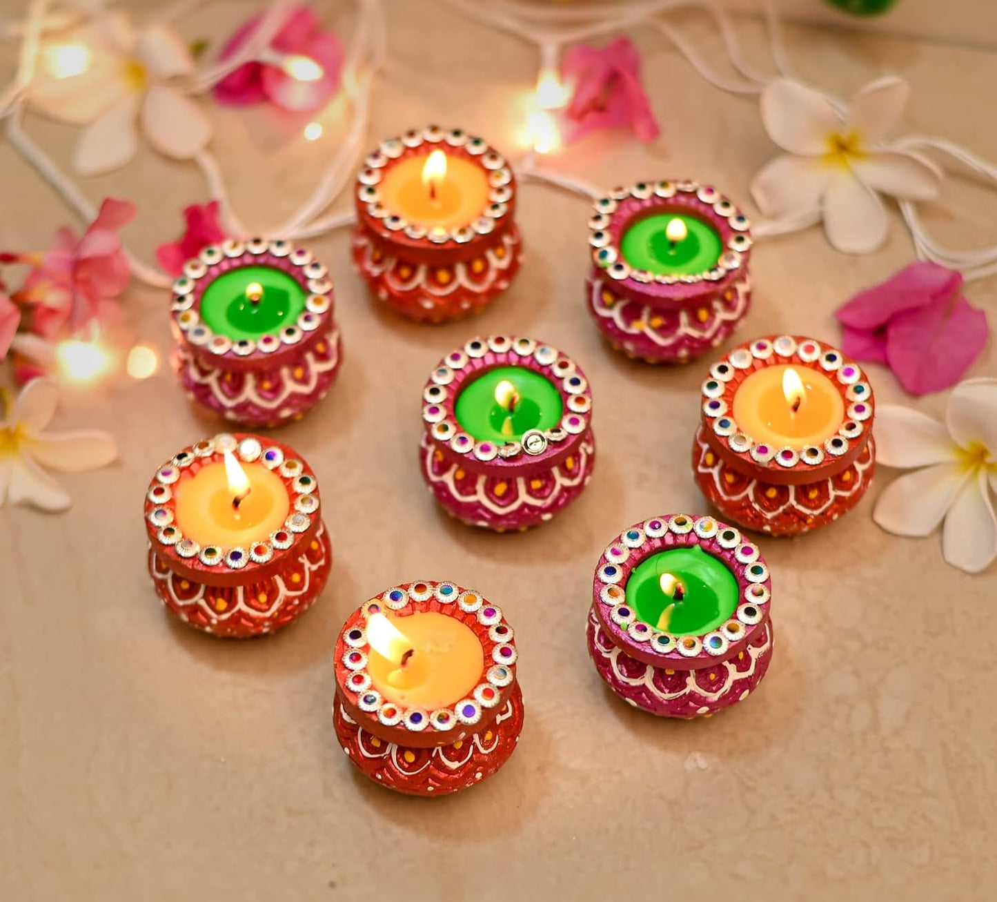 Matki Candles | Traditional Decorative Tea Light Diya's for Diwali & Festive Décor (Pack of 8)