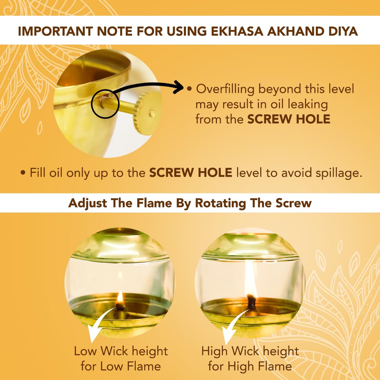 100% Pure Brass Akhand Jyot Diya with Adjustable Bati Knob