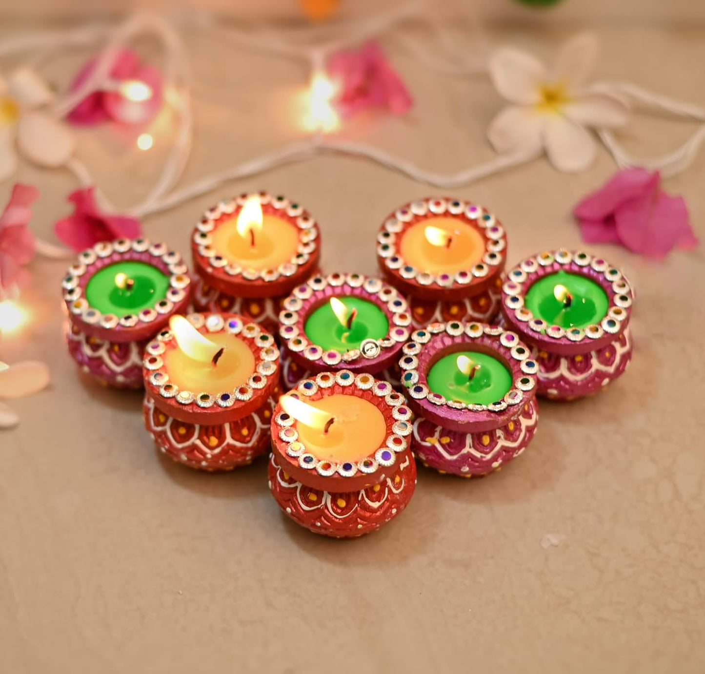 Matki Candles | Traditional Decorative Tea Light Diya's for Diwali & Festive Décor (Pack of 8)