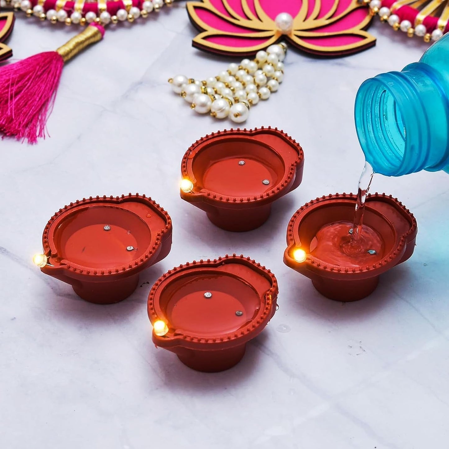 Water Sensor Diyas (36 Pcs) – Electric Flameless & Smokeless LED Diya Lights,