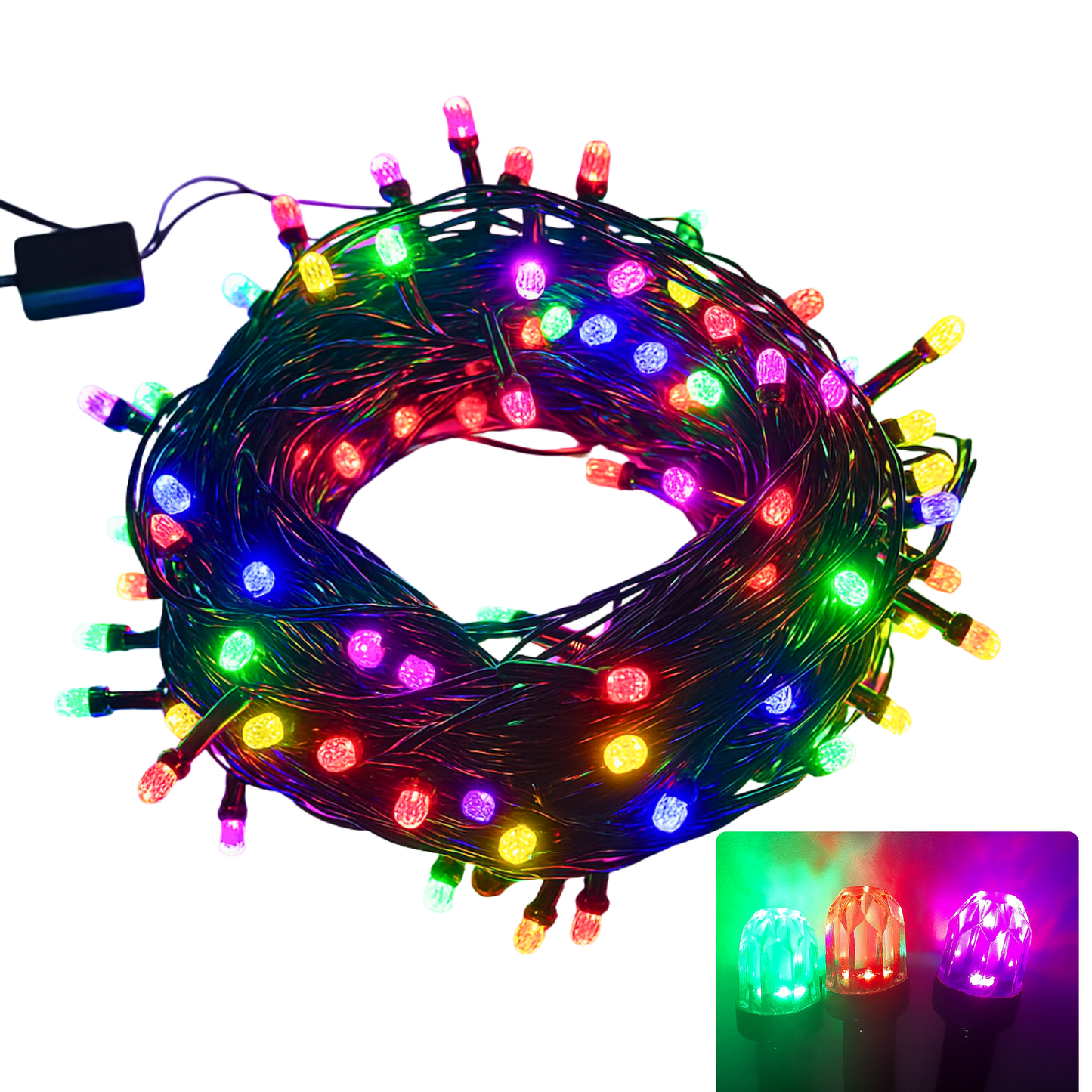 RGB Diamond LED String Lights with Black Wire | Decoration LED Fairy Lights for Diwali (50 Meter)