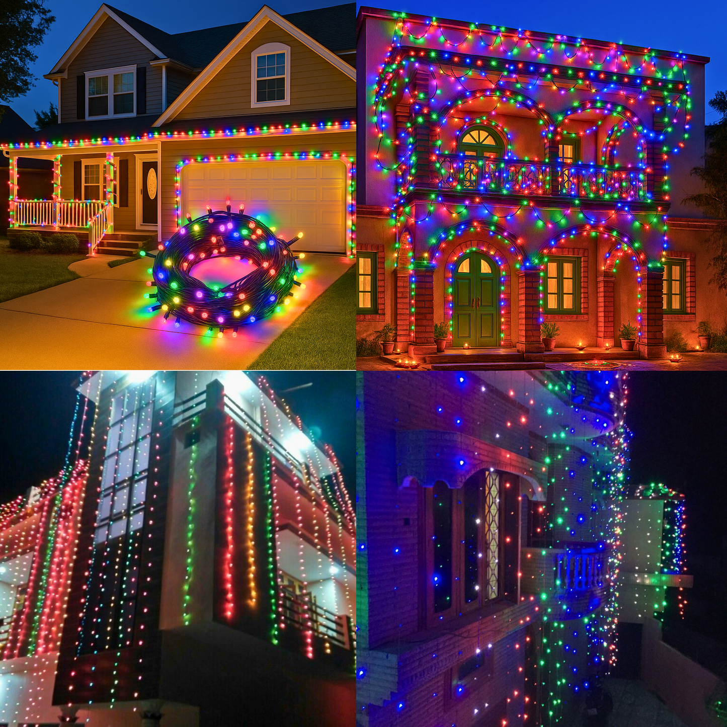 RGB Diamond LED String Lights with Black Wire | Decoration LED Fairy Lights for Diwali (50 Meter)