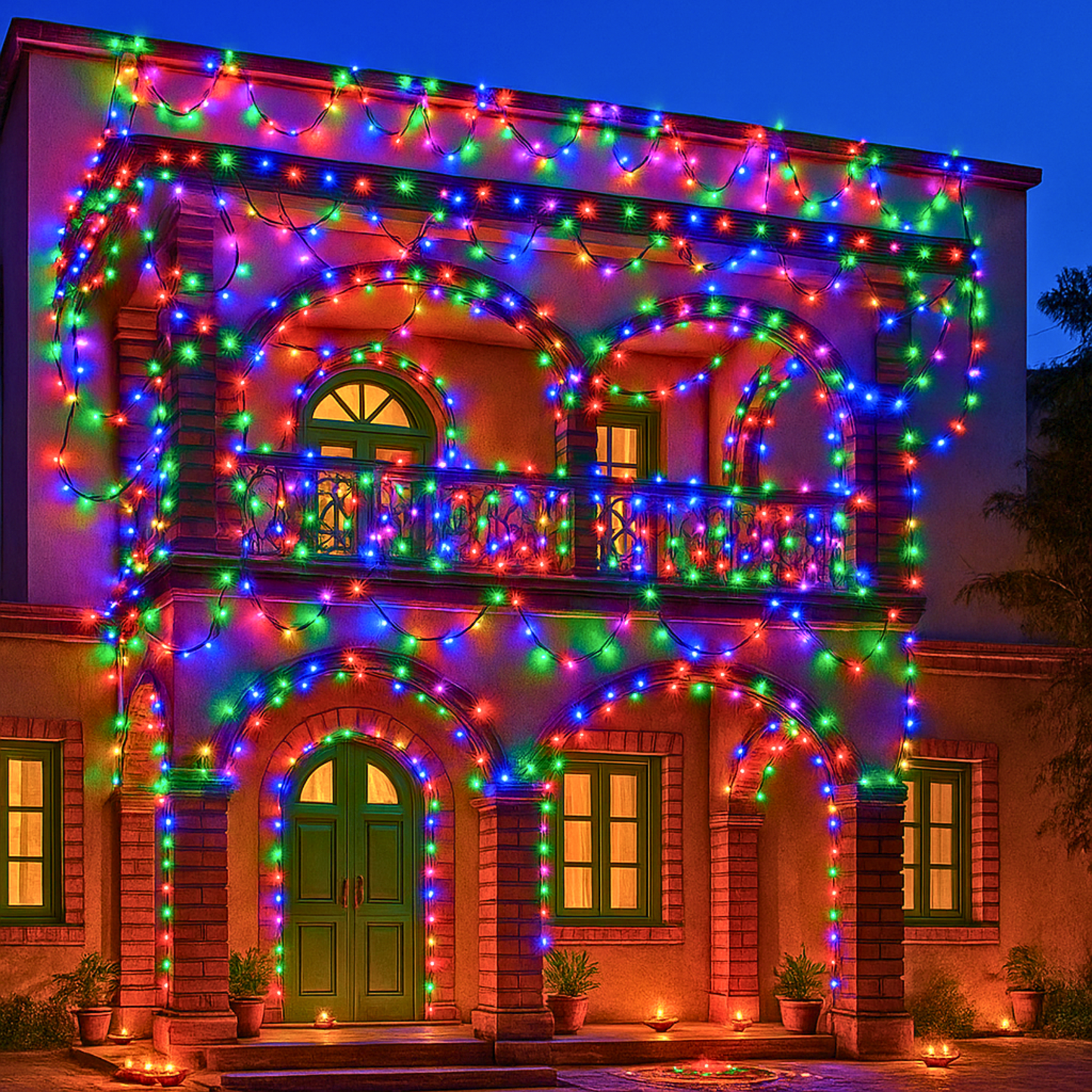 RGB Diamond LED String Lights with Black Wire | Decoration LED Fairy Lights for Diwali (50 Meter)
