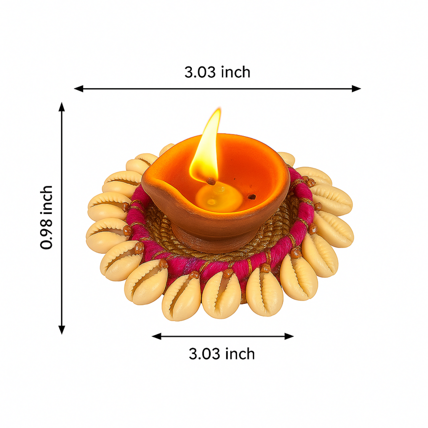 Traditional Decorative Diya with Cowrie Shells | Handmade Tealight Candle Holder for Diwali (Pack of 4)