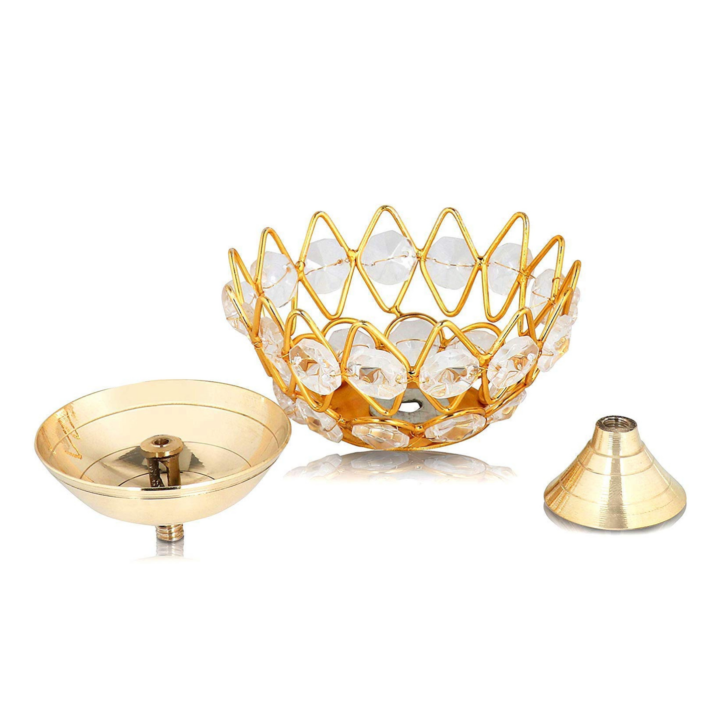 India Diwali Diya Crystal Round Akhand Diya for Puja Brass (Pack of 4)