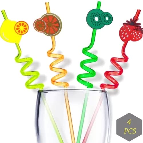 4 PCS Curly Reusable Straws Smoothie Drinking Straws Kids