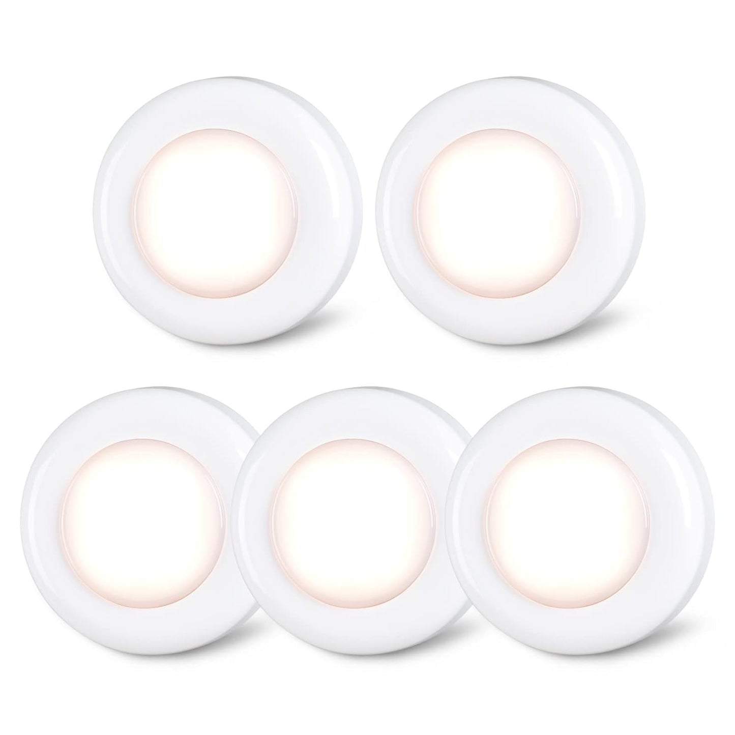 Push Tap Light, Mini Night Touch LED Puck Lamp, Portable Under Cabinet Lighting 7cm, Warm White, 5 Pack)