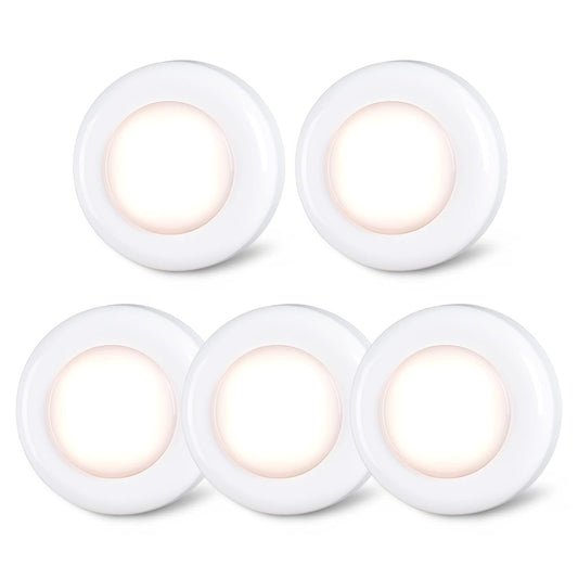 Push Tap Light, Mini Night Touch LED Puck Lamp, Portable Under Cabinet Lighting 7cm, Warm White, 5 Pack)