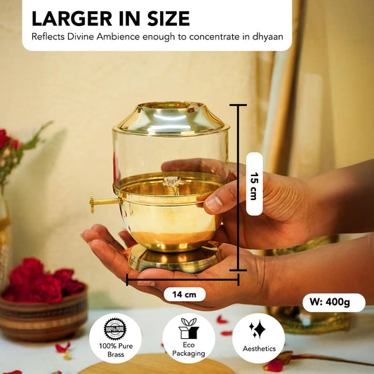 100% Pure Brass Akhand Jyot Diya with Adjustable Bati Knob