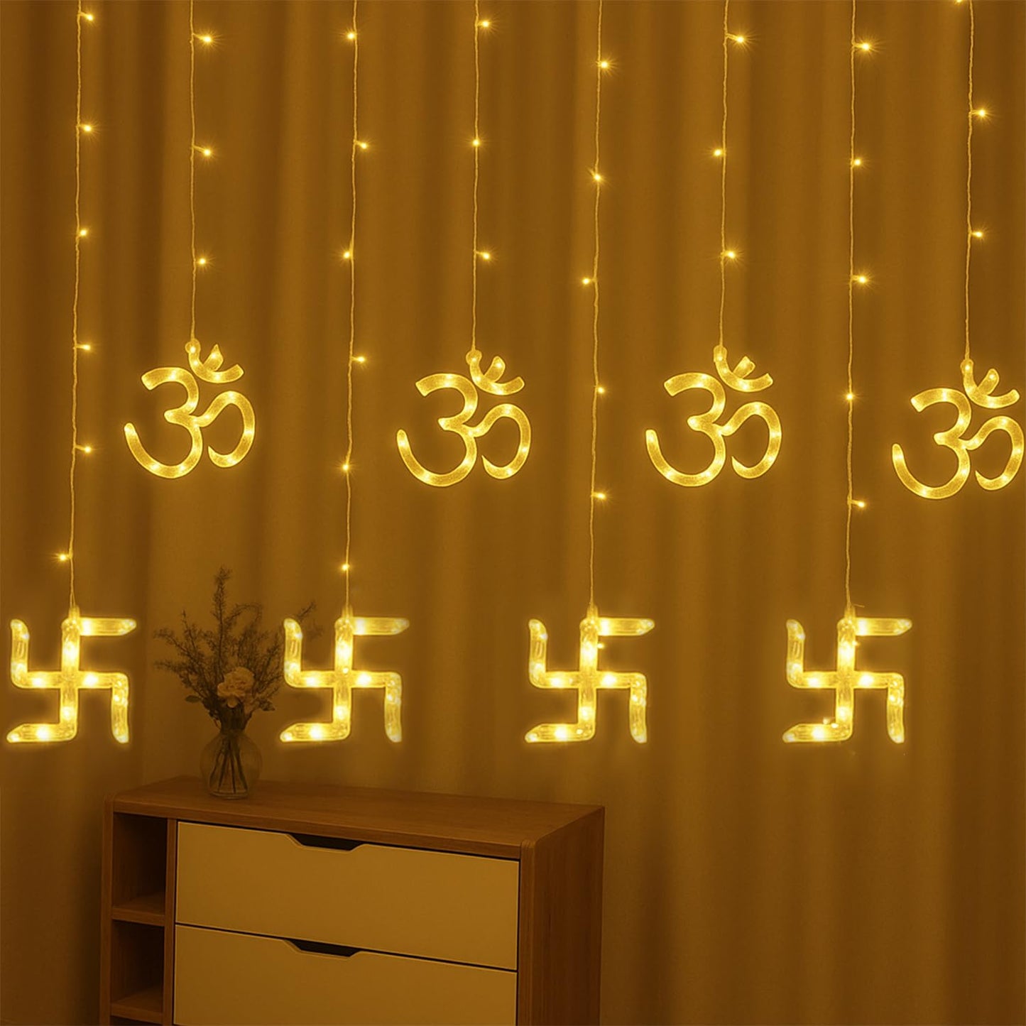 Om and Swastik Lights for Decoration - 12 LED(6+6), 6 Feet Temple Decoration Items