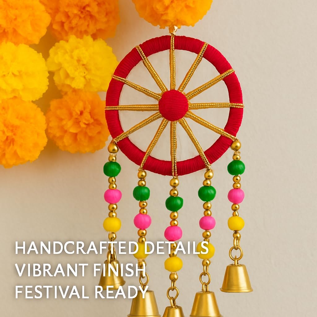 Set of 5 Marigold Flower Garland with Hanging Wheels – Handcrafted