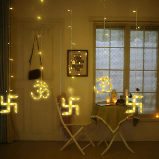 Om and Swastik Lights for Decoration - 12 LED(6+6), 6 Feet Temple Decoration Items