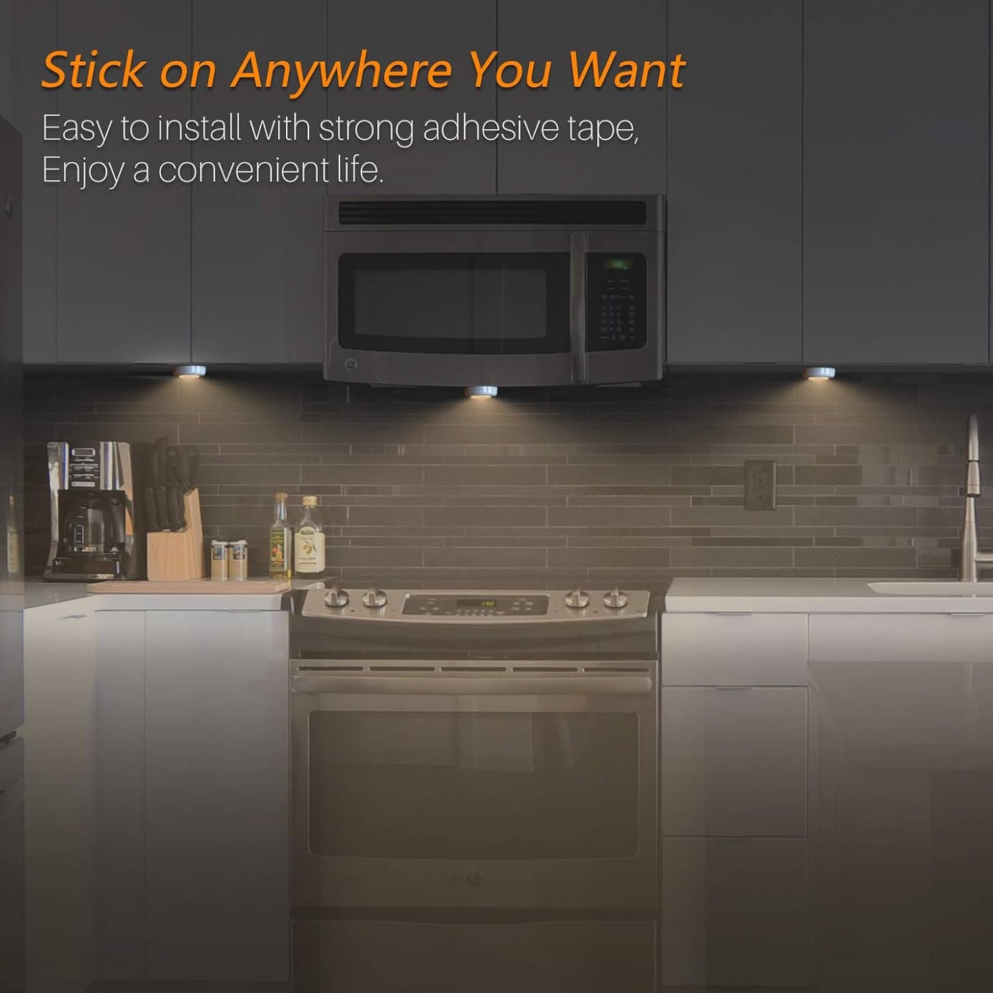 Push Tap Light, Mini Night Touch LED Puck Lamp, Portable Under Cabinet Lighting 7cm, Warm White, 5 Pack)