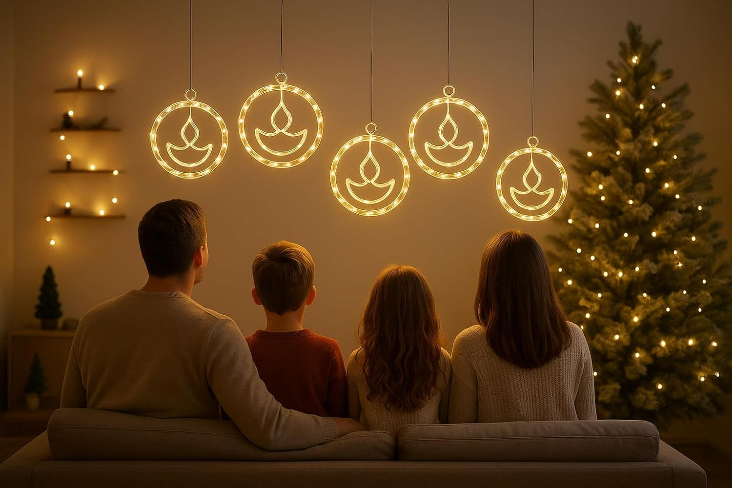 30 CM Diya Pendant Hanging Lights | Warm White LED Decorative Lights for Diwali