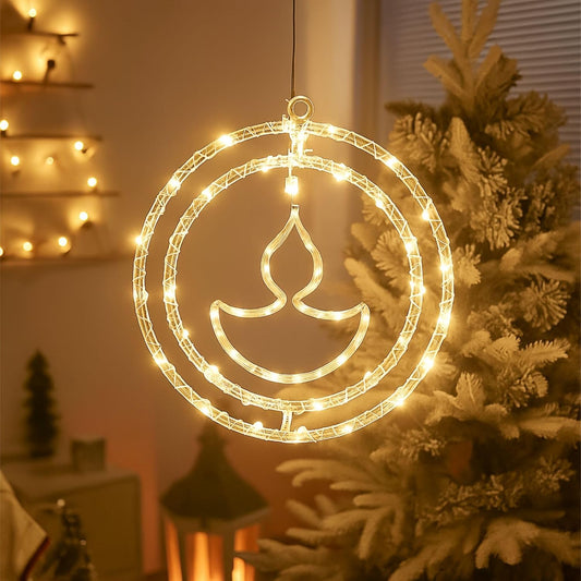 30 CM Diya Pendant Hanging Lights | Warm White LED Decorative Lights for Diwali