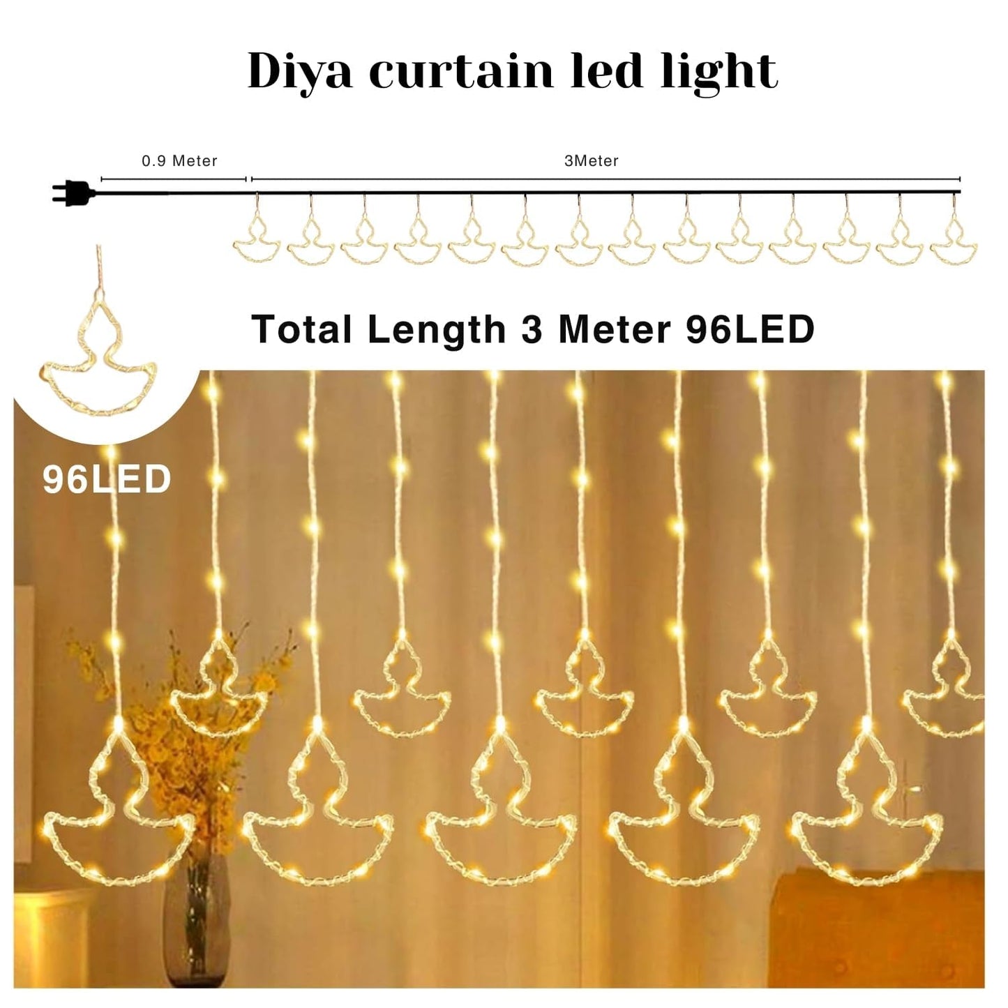 Diwali Diya light | water proof and shock-resistant | 200 LED with 10 Diyas