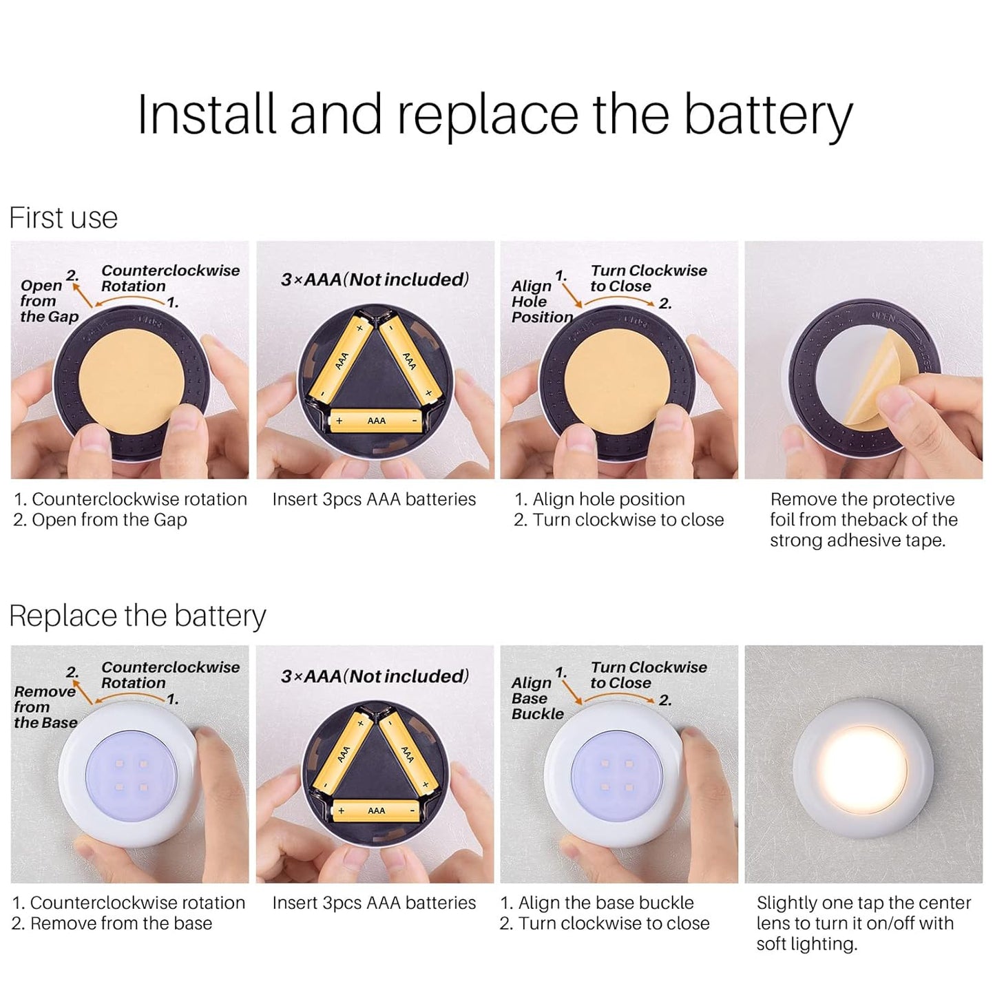 Push Tap Light, Mini Night Touch LED Puck Lamp, Portable Under Cabinet Lighting 7cm, Warm White, 5 Pack)
