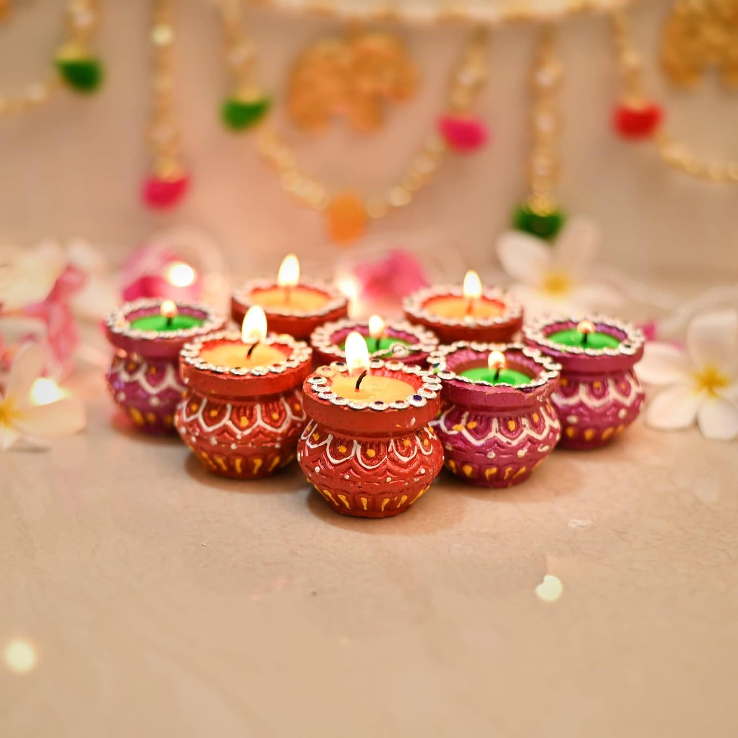 Matki Candles | Traditional Decorative Tea Light Diya's for Diwali & Festive Décor (Pack of 8)