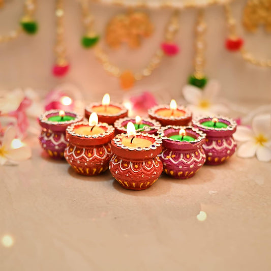 Matki Candles | Traditional Decorative Tea Light Diya's for Diwali & Festive Décor (Pack of 8)