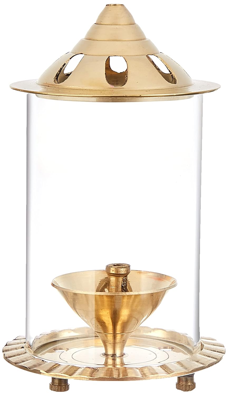 Akhand Diya/Oil Lamp with Glass Cover for Puja, Home Décor and Diwali