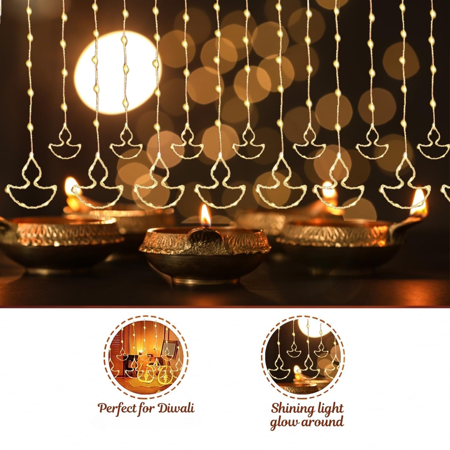 Diwali Diya light | water proof and shock-resistant | 200 LED with 10 Diyas
