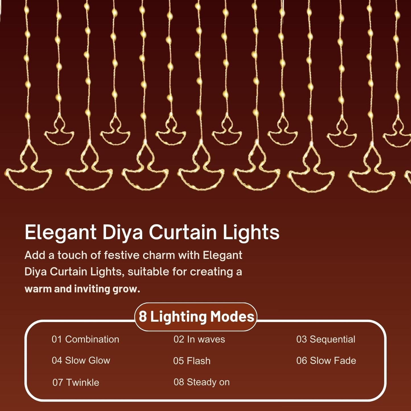 Diwali Diya light | water proof and shock-resistant | 200 LED with 10 Diyas