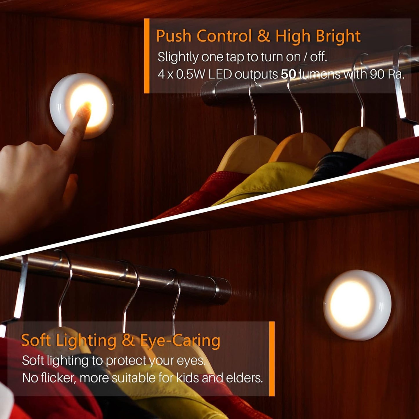 Push Tap Light, Mini Night Touch LED Puck Lamp, Portable Under Cabinet Lighting 7cm, Warm White, 5 Pack)