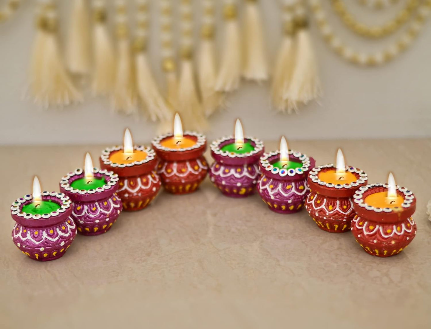 Matki Candles | Traditional Decorative Tea Light Diya's for Diwali & Festive Décor (Pack of 8)