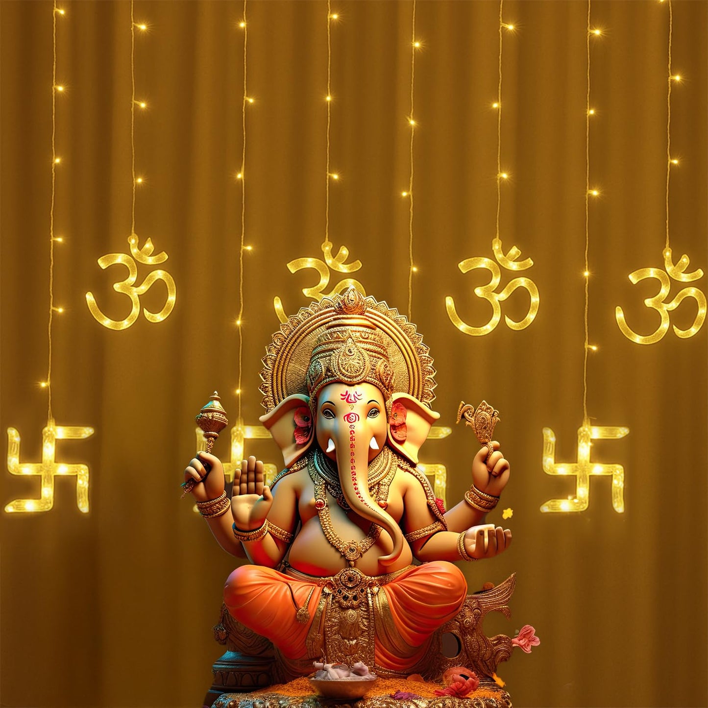 Om and Swastik Lights for Decoration - 12 LED(6+6), 6 Feet Temple Decoration Items