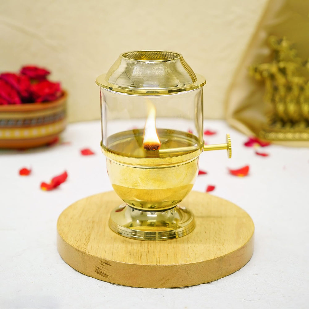 100% Pure Brass Akhand Jyot Diya with Adjustable Bati Knob