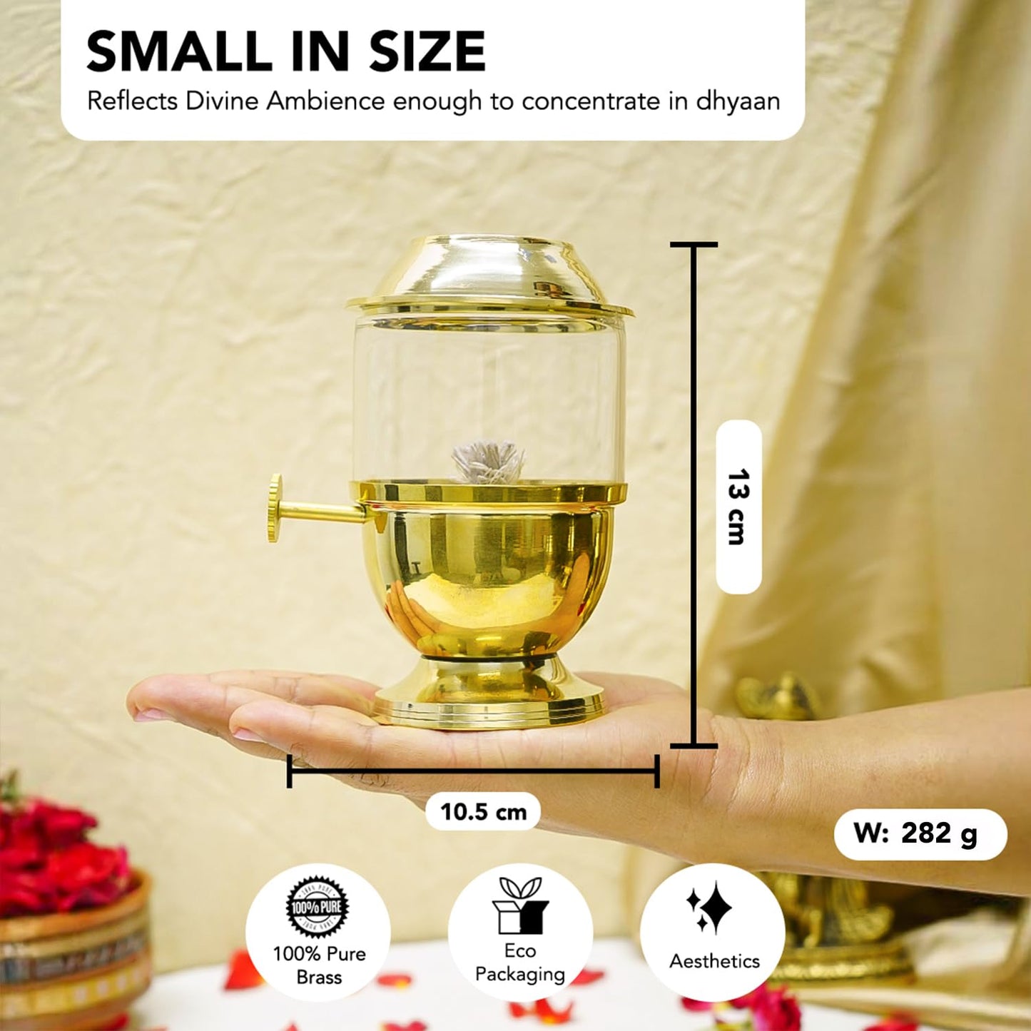 100% Pure Brass Akhand Jyot Diya with Adjustable Bati Knob