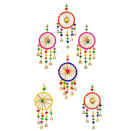 Diwali Gota Patti Bangle & Bells Door Hangings – Auspicious Festive Home Decor (Set of 6)