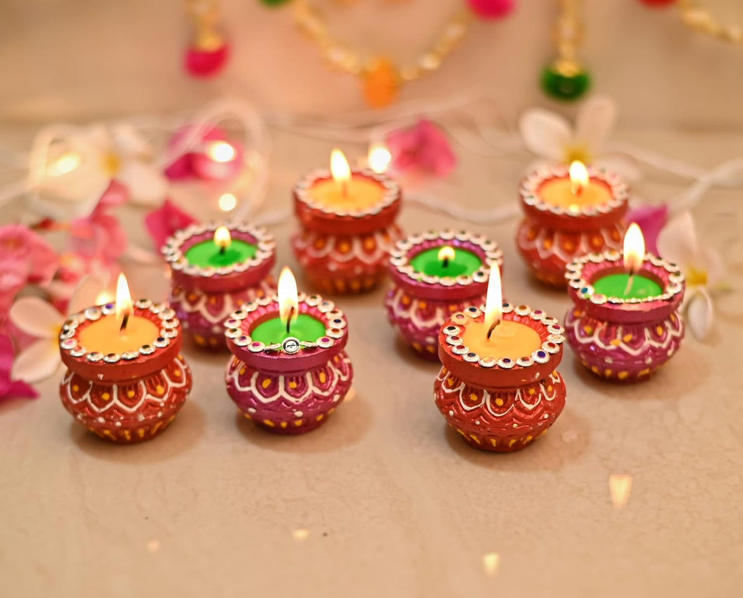 Matki Candles | Traditional Decorative Tea Light Diya's for Diwali & Festive Décor (Pack of 8)
