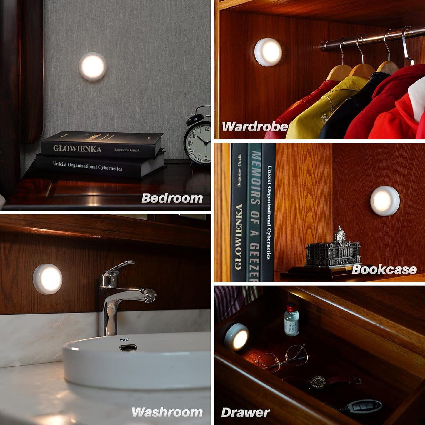 Push Tap Light, Mini Night Touch LED Puck Lamp, Portable Under Cabinet Lighting 7cm, Warm White, 5 Pack)