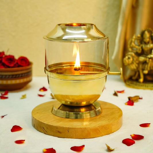 100% Pure Brass Akhand Jyot Diya with Adjustable Bati Knob