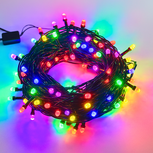 RGB Diamond LED String Lights with Black Wire | Decoration LED Fairy Lights for Diwali (50 Meter)
