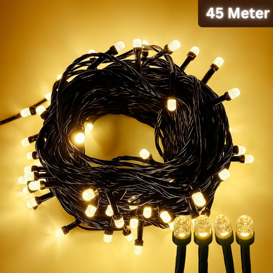 Premium 45M Warm White Diamond LED String Lights with Black Wire | Decoration LED Fairy Lights for Diwali,
