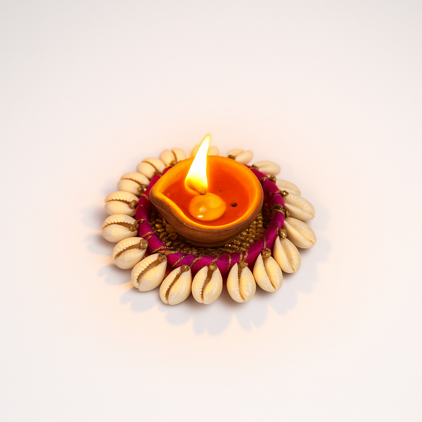 Traditional Decorative Diya with Cowrie Shells | Handmade Tealight Candle Holder for Diwali (Pack of 4)