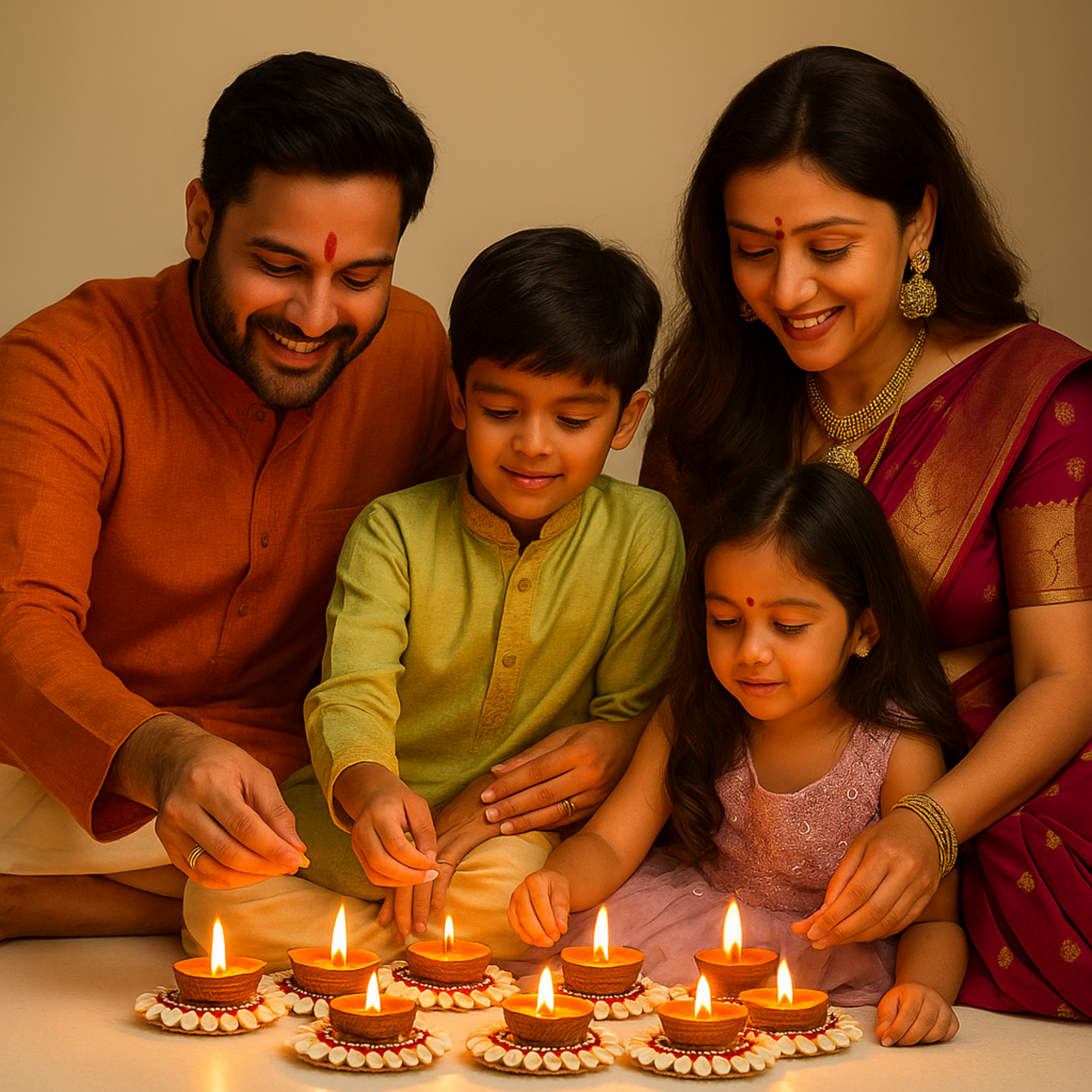 Traditional Decorative Diya with Cowrie Shells | Handmade Tealight Candle Holder for Diwali (Pack of 4)